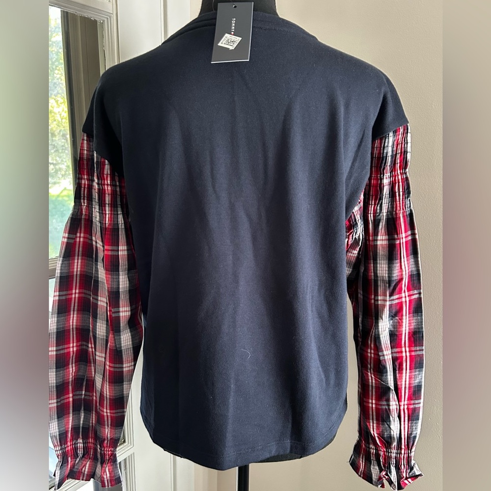 NWT Tommy Hilfiger Navy and Red Plaid Long Sleeve Shirt - Picture 4 of 11